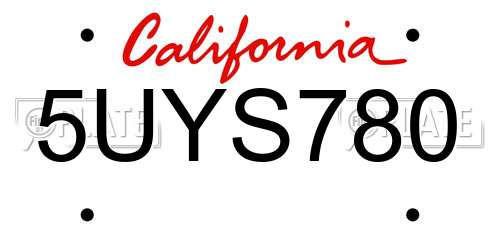 5UYS780 California License Plate