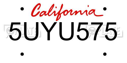 5UYU575 California License Plate