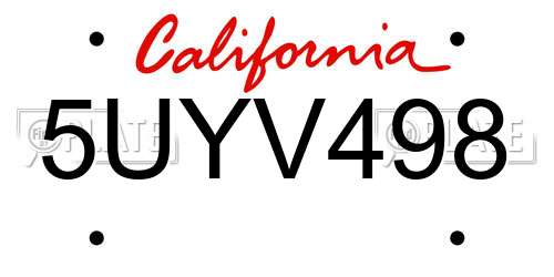5UYV498 California License Plate