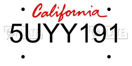 5UYY191 California License Plate