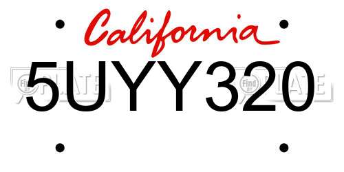 5UYY320 California License Plate