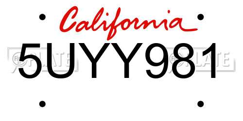 5UYY981 California License Plate