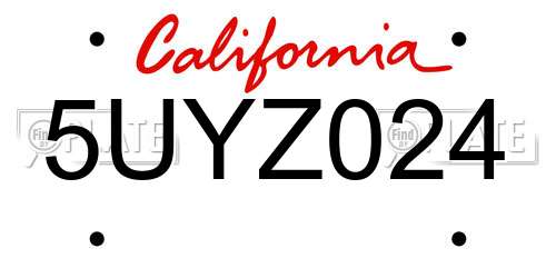 5UYZ024 California License Plate