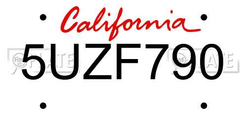 5UZF790 California License Plate