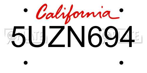 5UZN694 California License Plate