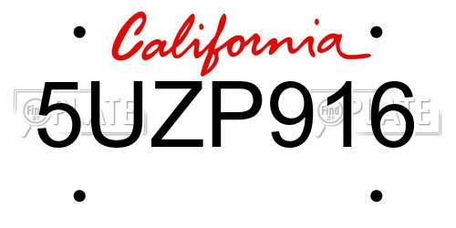 5UZP916 California License Plate