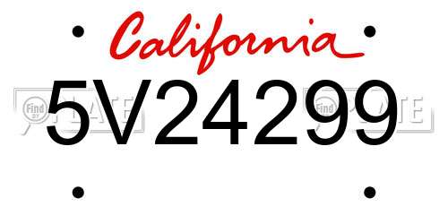 5V24299 California License Plate