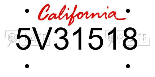 5V31518 California License Plate