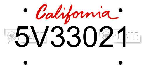 5V33021 California License Plate