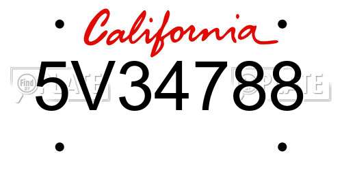5V34788 California License Plate