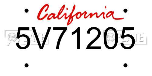 5V71205 California License Plate