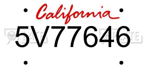 5V77646 California License Plate