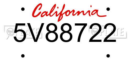 5V88722 California License Plate