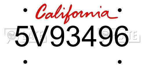 5V93496 California License Plate