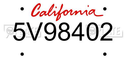 5V98402 California License Plate