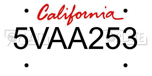 5VAA253 California License Plate