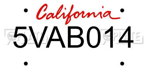 5VAB014 California License Plate