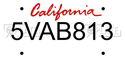 5VAB813 California License Plate