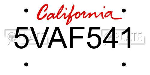 5VAF541 California License Plate