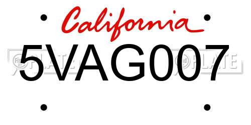 5VAG007 California License Plate