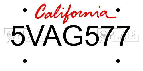 5VAG577 California License Plate