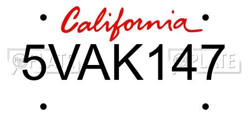 5VAK147 California License Plate