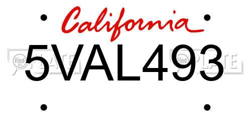 5VAL493 California License Plate