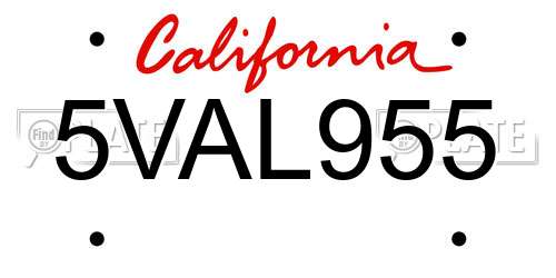 5VAL955 California License Plate