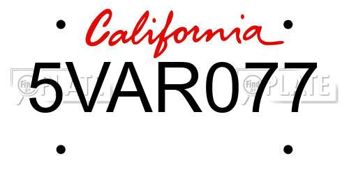 5VAR077 California License Plate