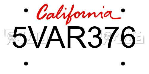 5VAR376 California License Plate