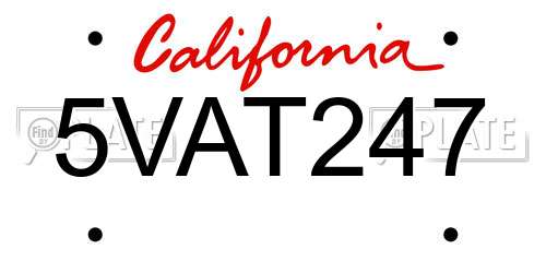 5VAT247 California License Plate