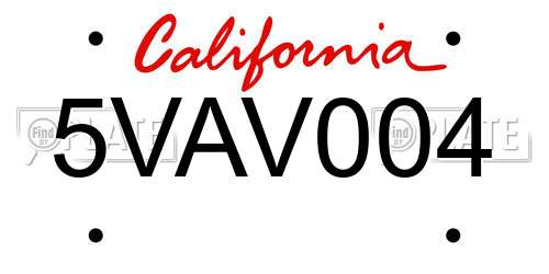 5VAV004 California License Plate