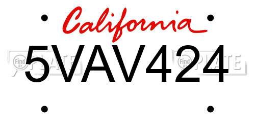 5VAV424 California License Plate