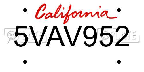 5VAV952 California License Plate