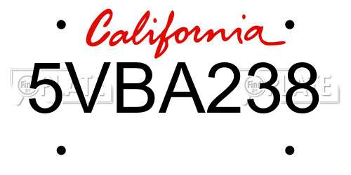 5VBA238 California License Plate