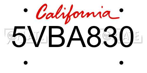 5VBA830 California License Plate