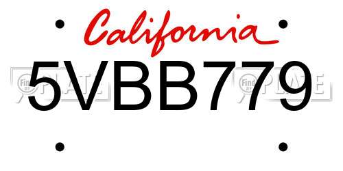 5VBB779 California License Plate
