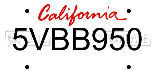 5VBB950 California License Plate