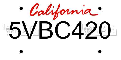 5VBC420 California License Plate