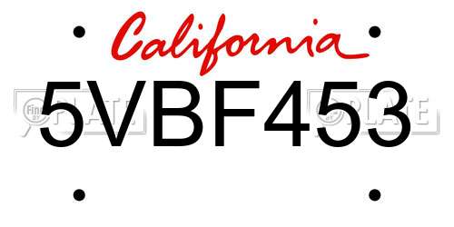 5VBF453 California License Plate