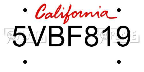 5VBF819 California License Plate