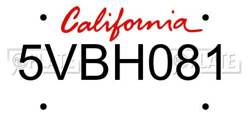 5VBH081 California License Plate