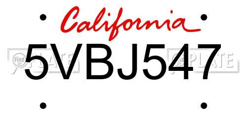 5VBJ547 California License Plate
