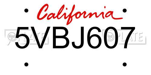 5VBJ607 California License Plate