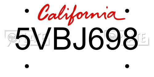 5VBJ698 California License Plate