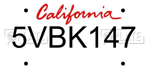 5VBK147 California License Plate