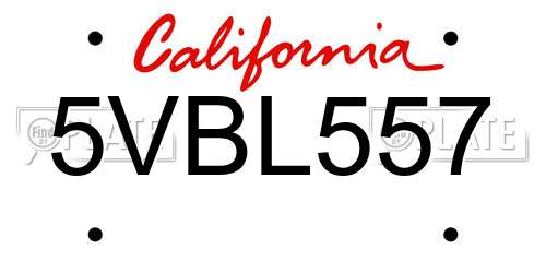 5VBL557 California License Plate