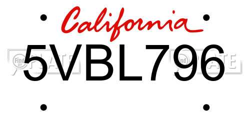 5VBL796 California License Plate