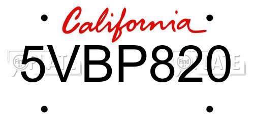 5VBP820 California License Plate