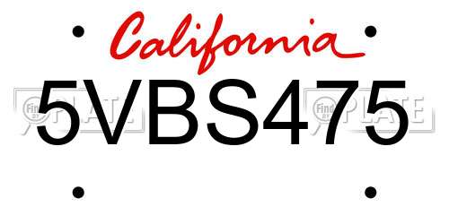 5VBS475 California License Plate